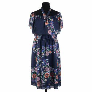 Eloquii Floral Mystique Off Shoulder Midi Dress 20 Blue Multi Wedding Guest Luxe